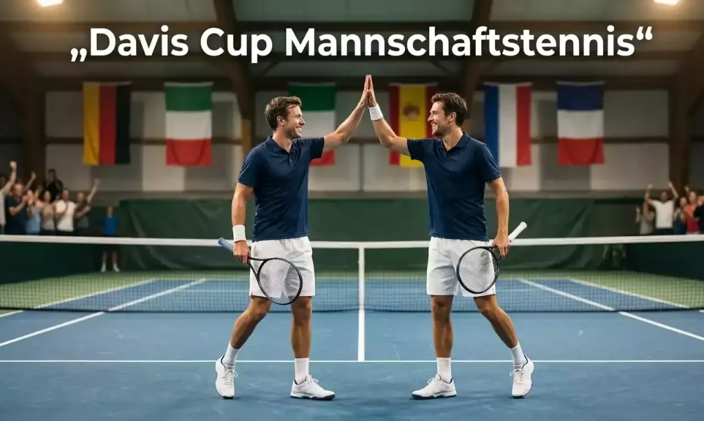 Zwei Tennisspieler im Doppel klatschen sich nach einem Punktgewinn auf dem Platz ab