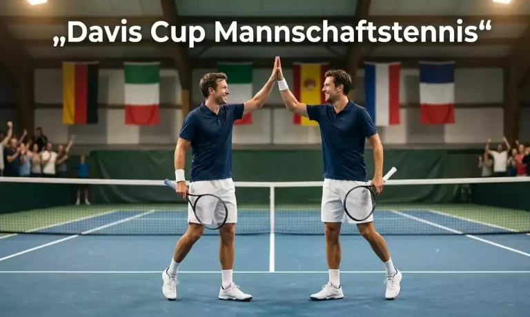 Zwei Tennisspieler im Doppel klatschen sich nach einem Punktgewinn auf dem Platz ab