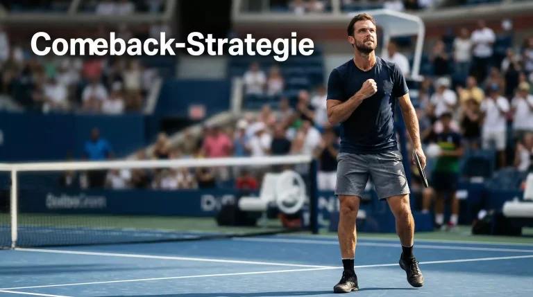 Tennisspieler ballt die Faust nach einem Comeback auf dem Tennisplatz
