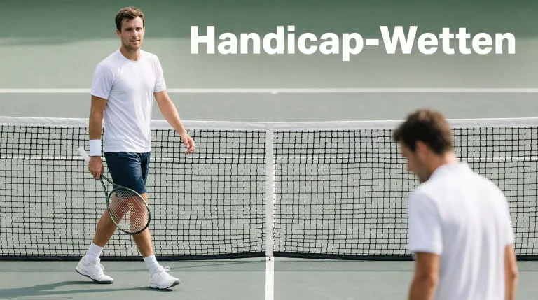 Tennisspieler am Netz nach einem deutlichen Satzgewinn auf Hartplatz