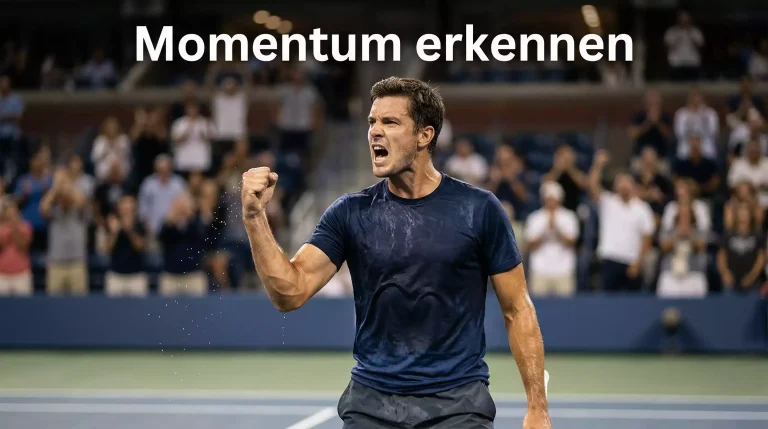 Tennisspieler zeigt intensive Emotionen nach einem Momentum-Wechsel auf dem Platz