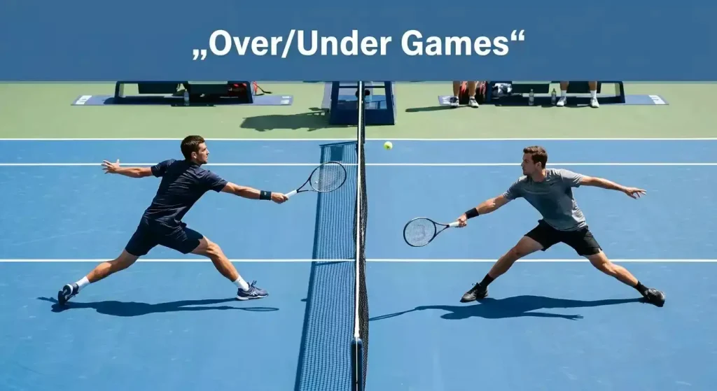 Zwei Tennisspieler in einem engen Ballwechsel an der Grundlinie