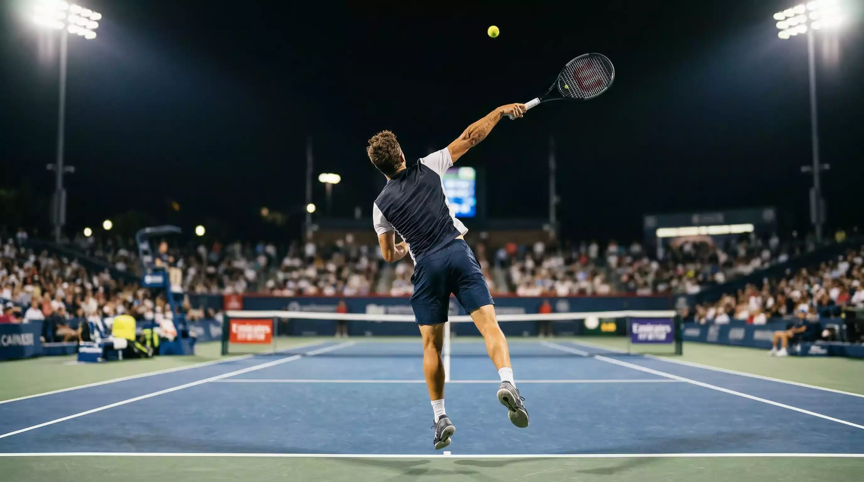 Tennisspieler beim Aufschlag während eines Service Games
