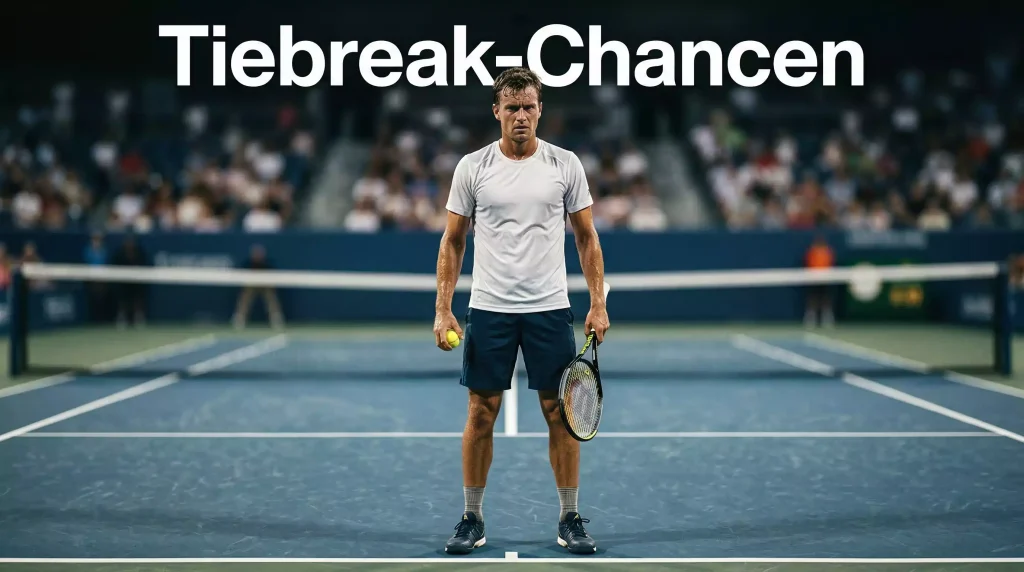 Tennisspieler konzentriert sich vor dem Aufschlag im Tiebreak auf dem Platz